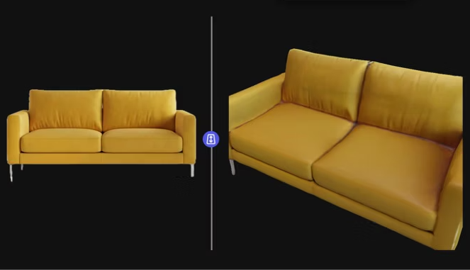 Firefly Boards conversion from a 2D sofa image to a generated 3D asset